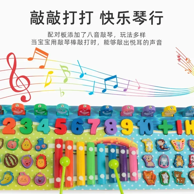 Montessori Educational Wooden Toys Children Busy Board Math Fishing Children's Wooden Preschool Montessori Toy Counting Geometry