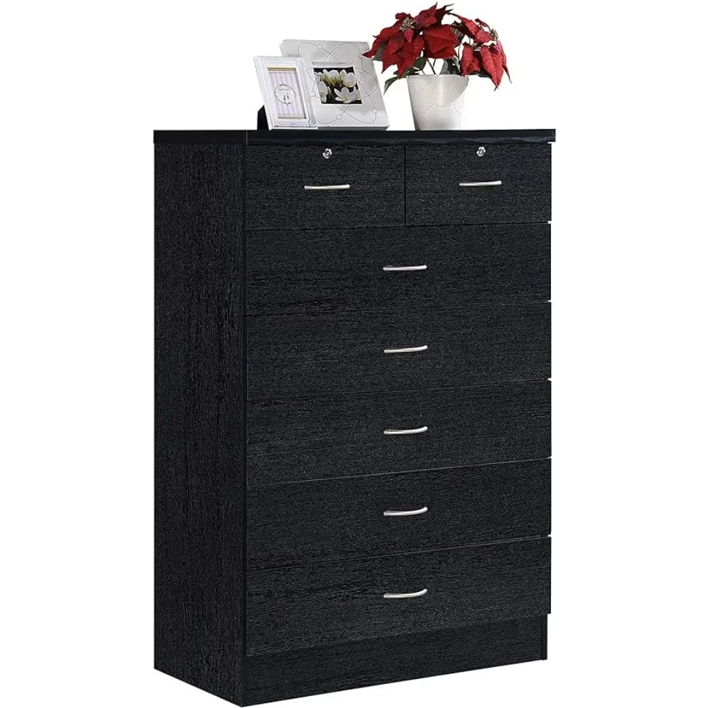 

7 Drawer Wood Dresser for Bedroom, 31.5 inch Wide Chest of Drawers, Storage Organization Unit for Clothing, Living Room, Black
