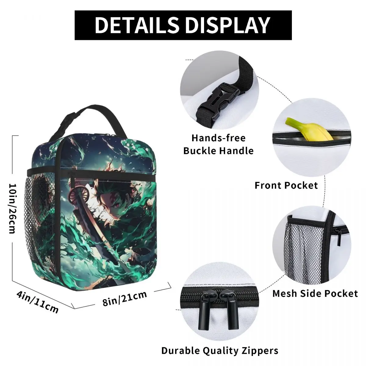 Demon Slayer Insulated Lunch Bag Thermal Bag 
Meal Container Tanjiro Kamado Leakproof Lunch Box Tote Food Handbags Office Picnic 6