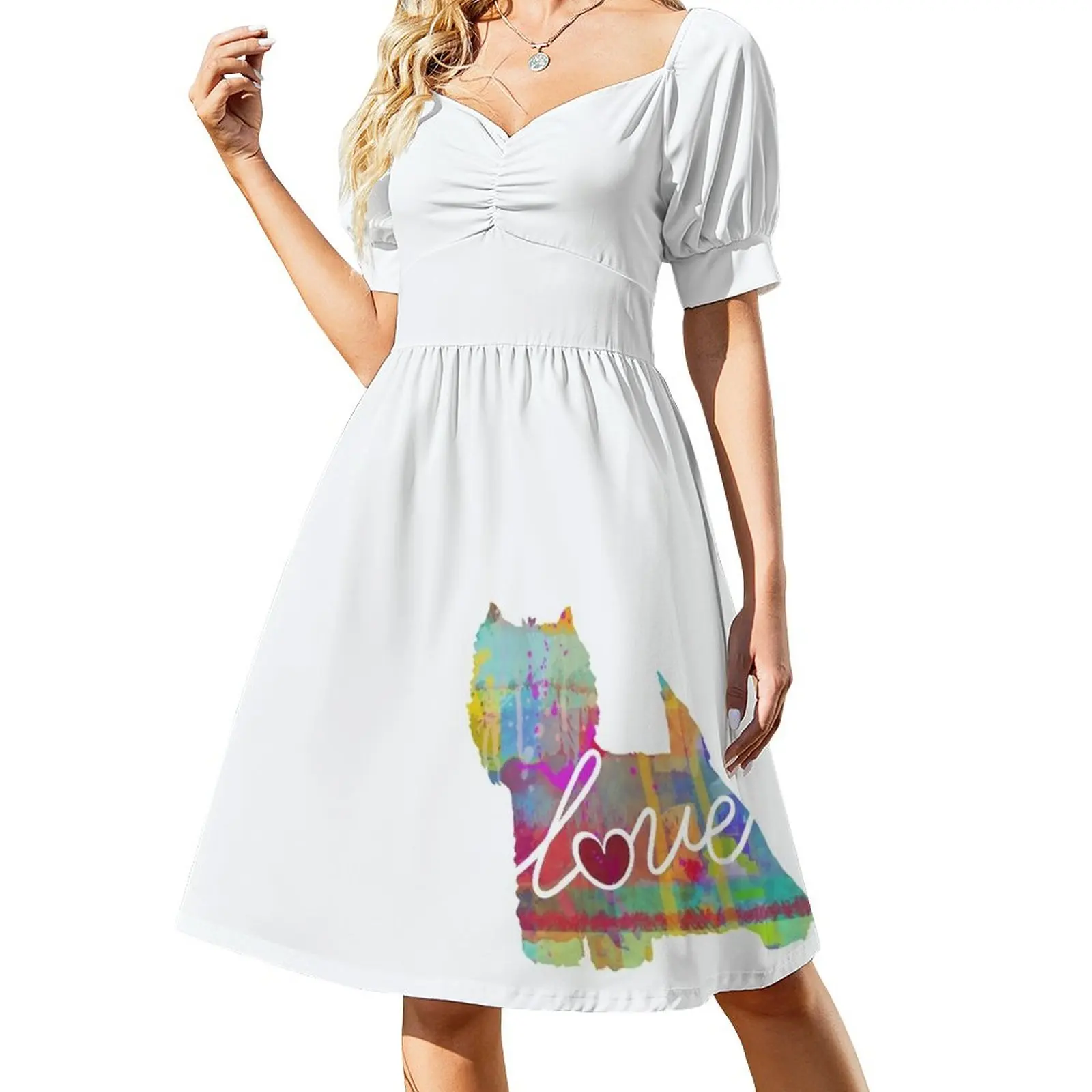 

West Highland Terrier Love - A Bright and Colorful Watercolor Style Gift Sleeveless Dress ceremony dresses clothes