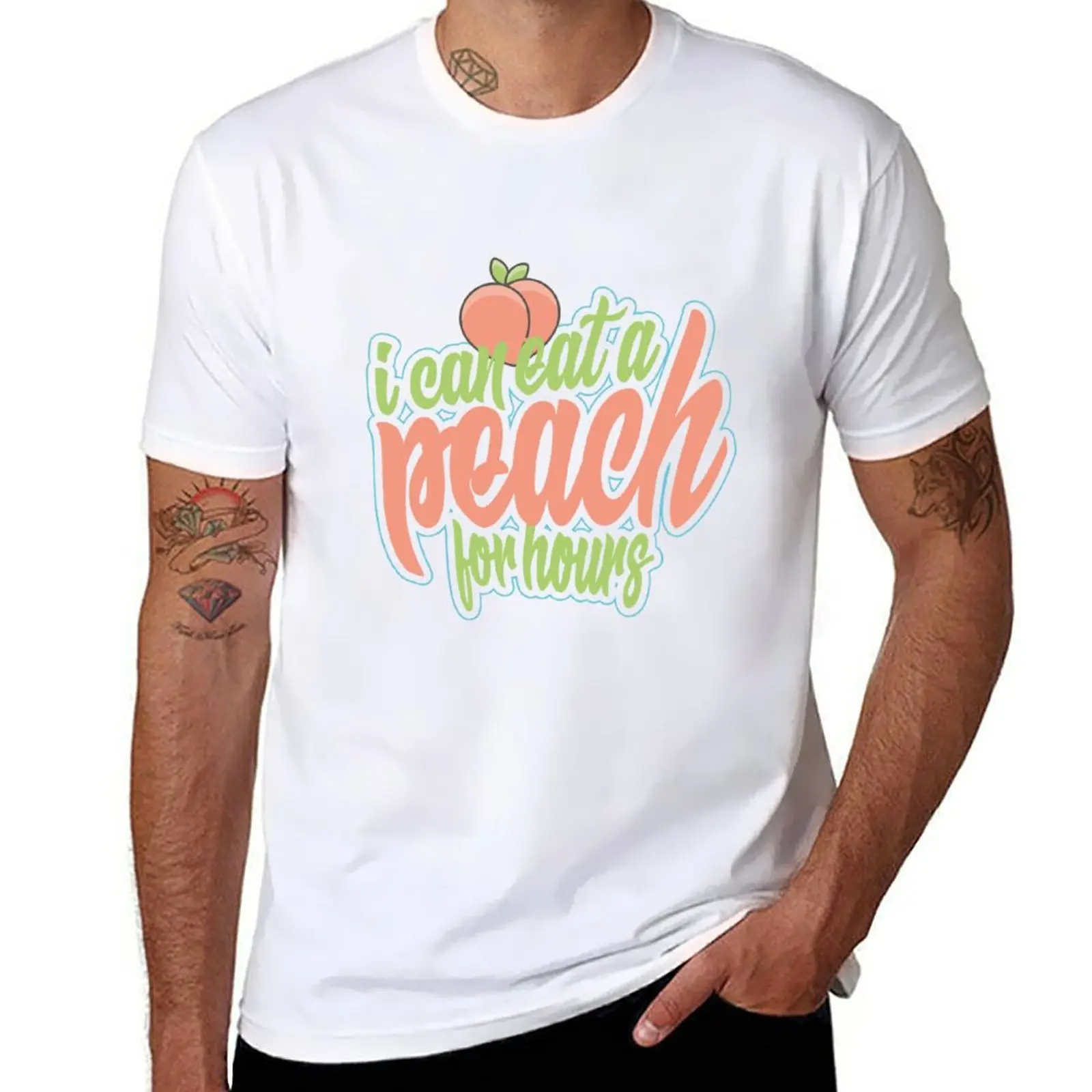

New I can eat a Peach for hours T-Shirt Short sleeve tee summer clothes plain t shirts men