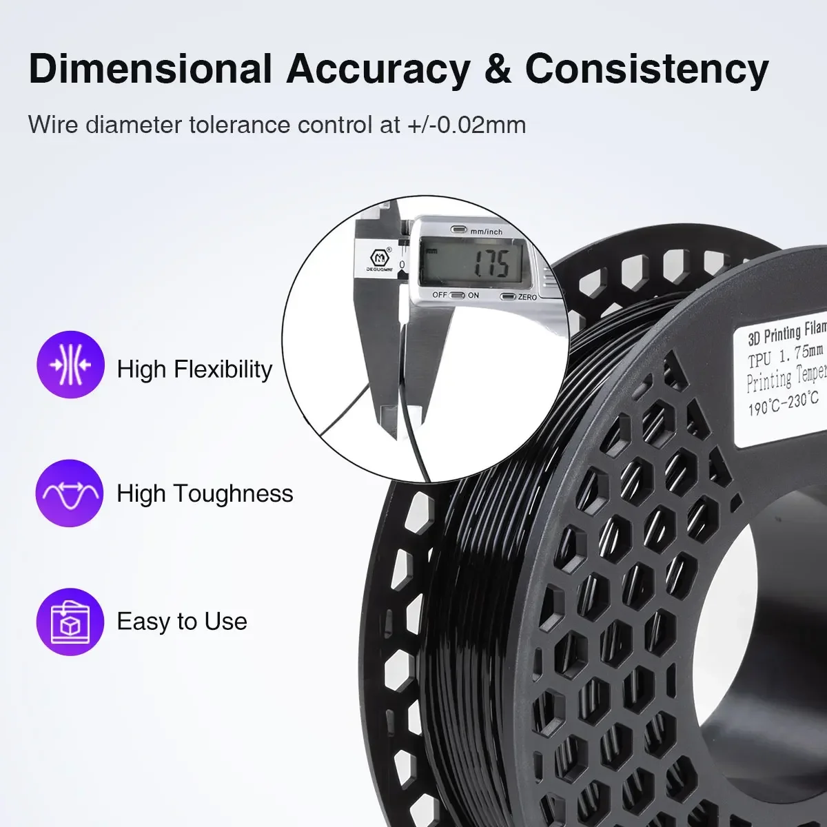 TPU Filament Flexible material for 3D Printers Flexible Filament Non-Toxic Good Aging Resistance Odorless Soft Prints Toys 200g