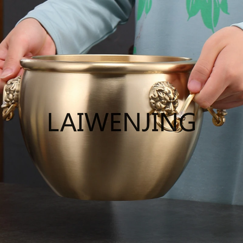 

RWJ Pure Brass Tea Basin Tea Slag Bucket Imperial Palace Jar Lion Ear Office Cornucopia Decoration