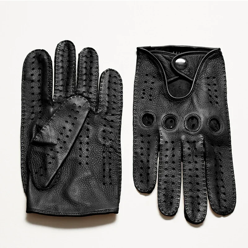Luxury Mens Genuine Leather Gloves Sheepskin Fashion Men Black Breathable Driving Gloves For Male Mittens