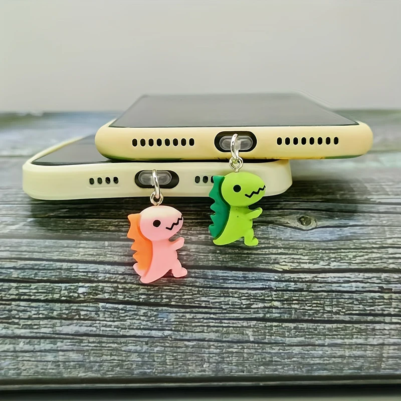 귀여운 3D 공룡 폰 먼지 방지 플러그 액세서리 장 펜던트 (아이폰, 삼성 타입C 충전 포트용)