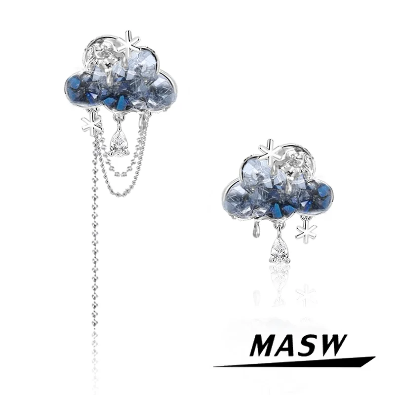 

MASW Original Design Luxury Temperament Blue Shiny Glass Cloud Shape Stud Earrings For Women Girl Prty Wedding Gift Hot Sale