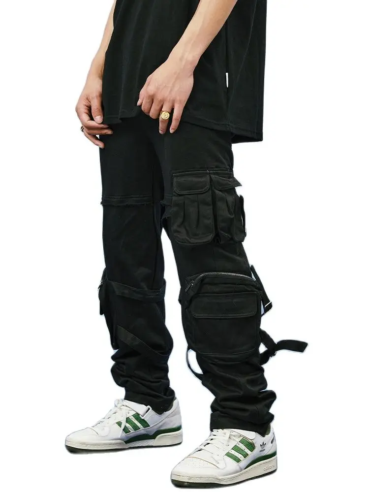 

27-46 New 2022 Men Women's Clothing Yamamoto Style Strap Drawstring Functional Multi Pocket Overalls Pants Plus Size Costumes