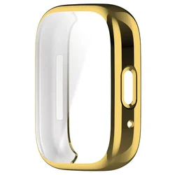 Soft Silicone Protective Case with Glass Screen Shield for Redmi Watch 3 Lite (Gold)