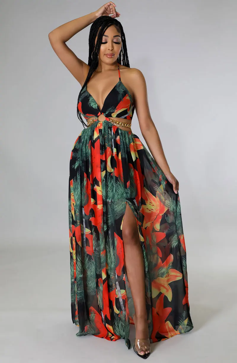 Multicolor Cutouts Ruffle Slit Maxi Dress – STYLED BY ALX