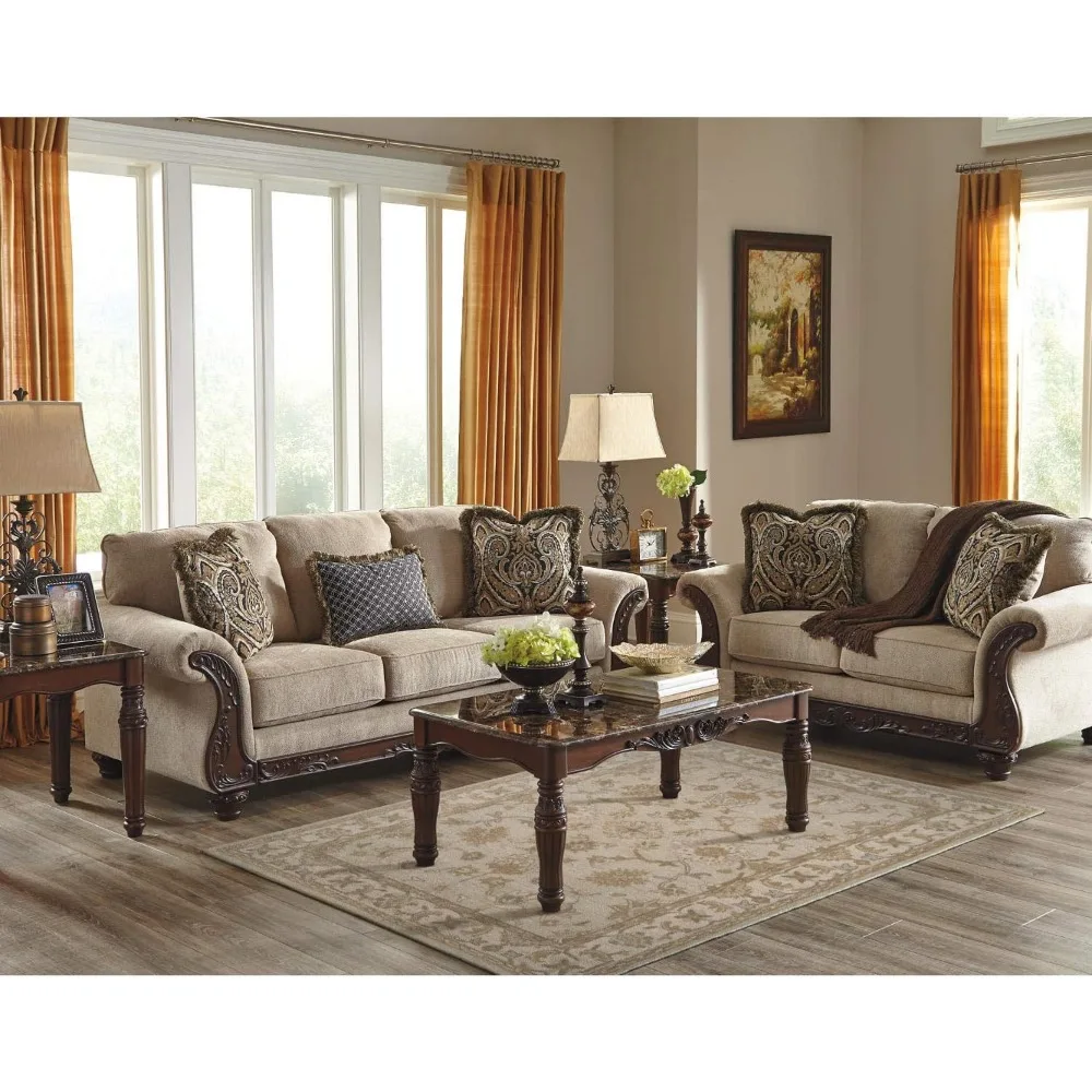 North Shore traditional faux marble 3-piece table set includes coffee table and 2 end tables cafe furniture set for living room