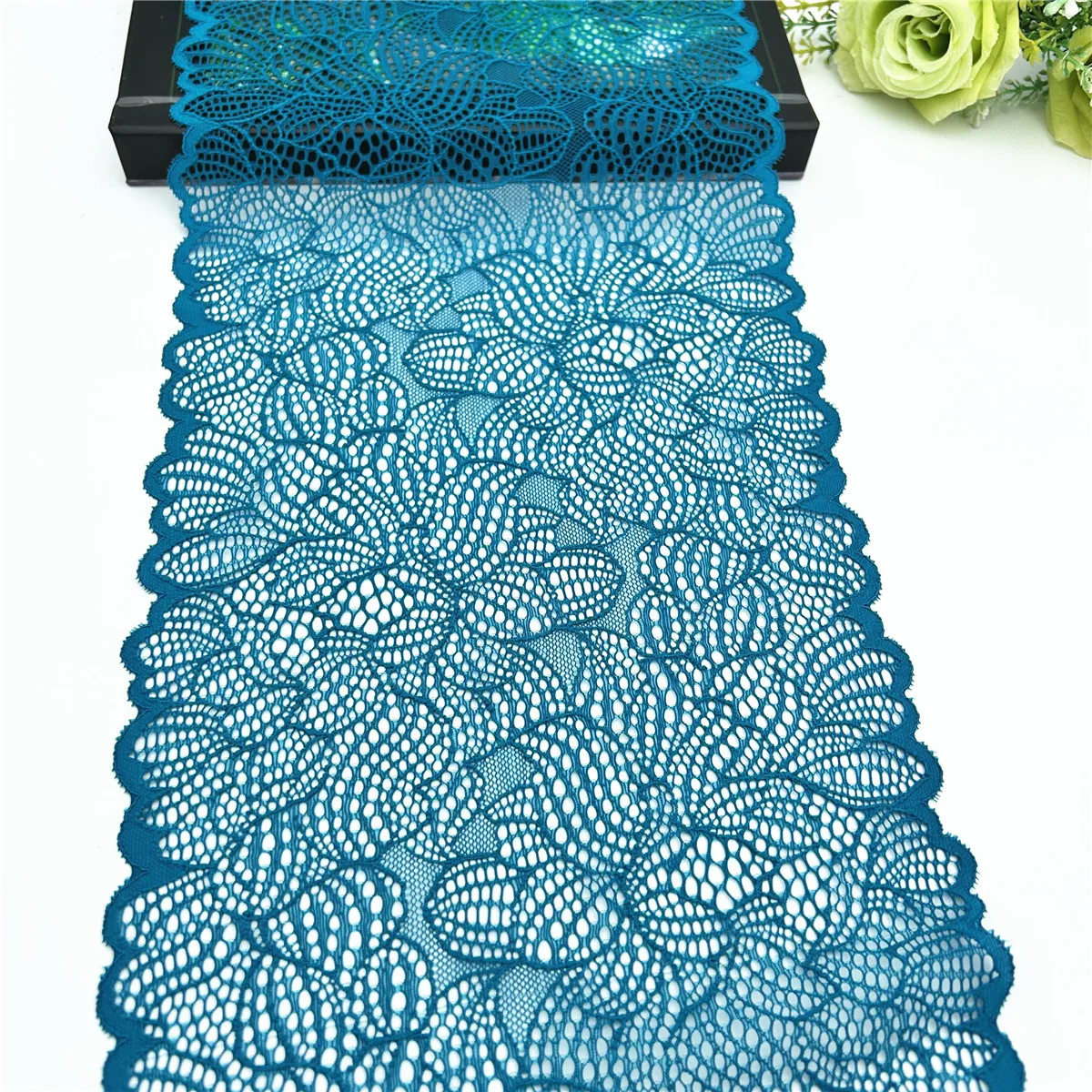 3y/lot Width 22cm Teal Blue Elastic Stretch Lace Trim 3