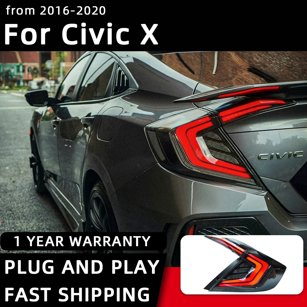 

Задний фонарь для Honda Civic X G10, светодиодные задние фонари 2016-2020, задний фонарь, Стайлинг автомобиля, дневные ходовые огни, задние аксессуары для автомобиля