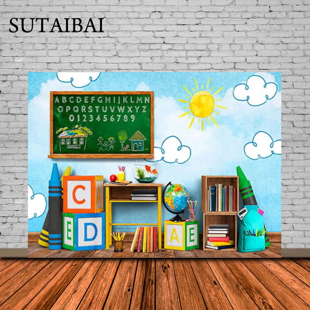 

Photography Background Back To School ABC Globe Pencil Book Children Birthday Portrait Decor Backdrop Photo Studio Prop