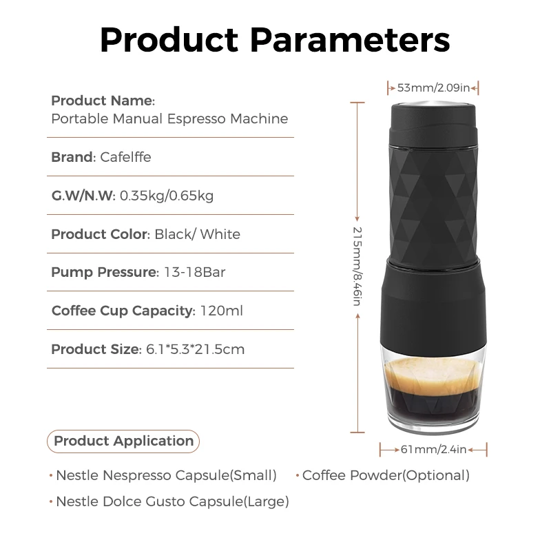 Portable Manual Coffee Machine 3In1 Italian Capsule Coffee Machine Outdoor Travel Hand Pressure Coffee Pot Capsules Coffee Maker 6