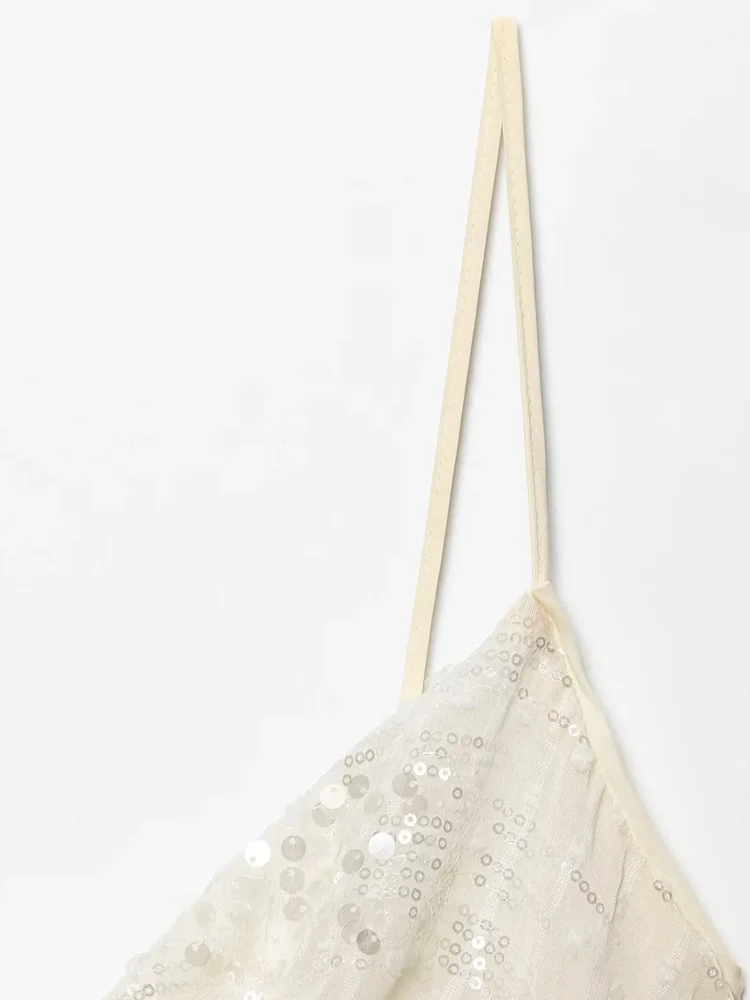 HXAO Slip Perlen Damen Kleider Rüschen Tüll Kurze Kleider Ärmellose weiße Damenbekleidung Rückenfreie Damen Midi Kleidung – Detail 11