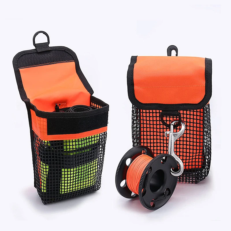 Portable Scuba Diving SMB & Reel Surface Marker Buoy Carrier Mesh Bag Underwater Gear Carry Pouch