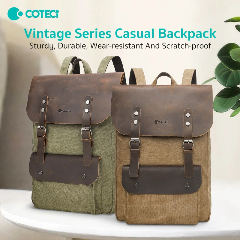 

COTECi vintage distressed washed canvas backpack men's and women's college students travel bag leisure bag computer backpack