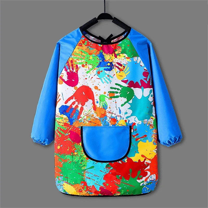 Children's Painting Waterproof Long Sleeved Cover Kindergarten Art Painting Reverse Dressing Baby Eating Bib Kids  Apron 4