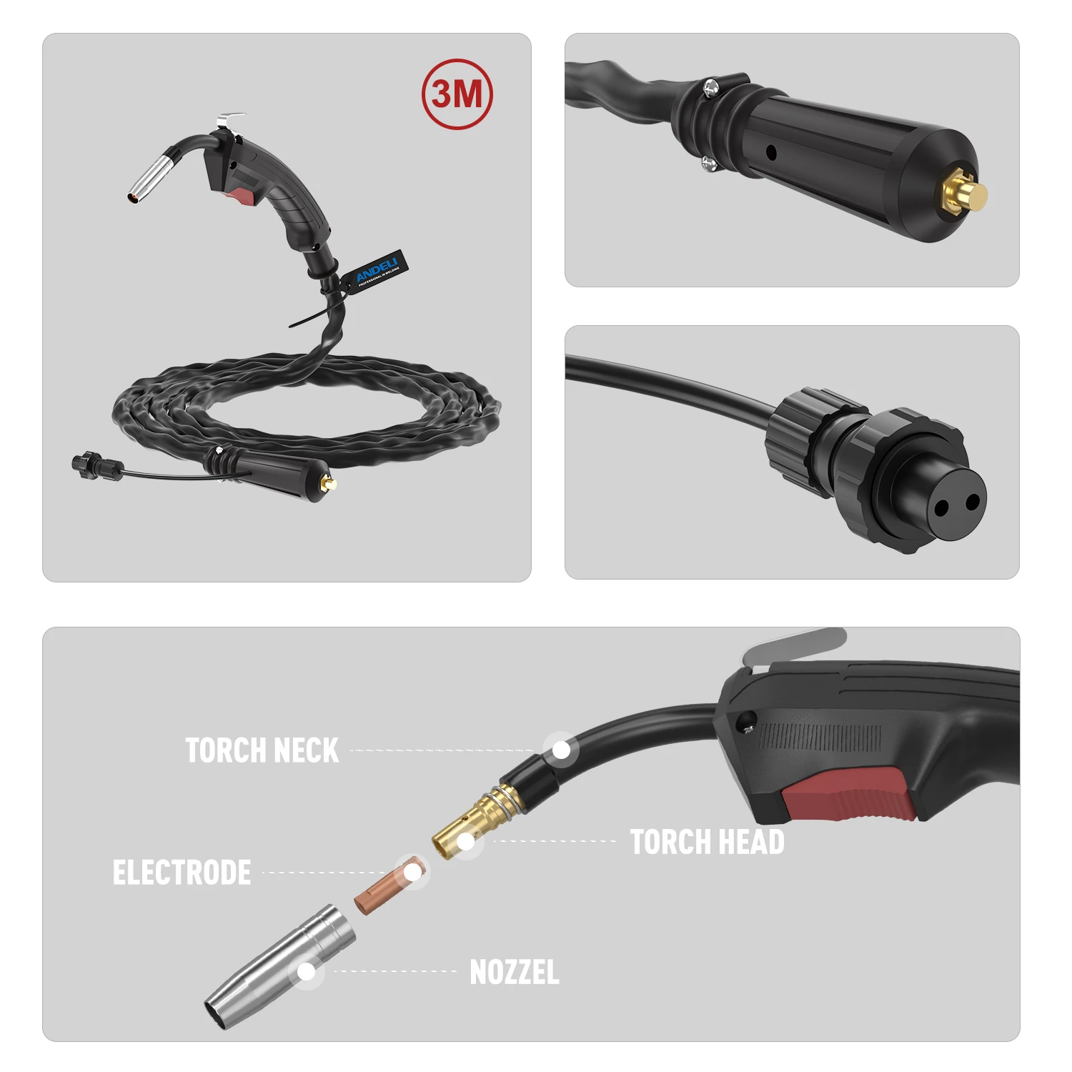 ANDELI MIG-250ME LED 110V/220V IGBT Inverter Welder Flux MIG/Lift Tig/Stick 3-In-1 Multiprocess Welder MIG Welding Machine