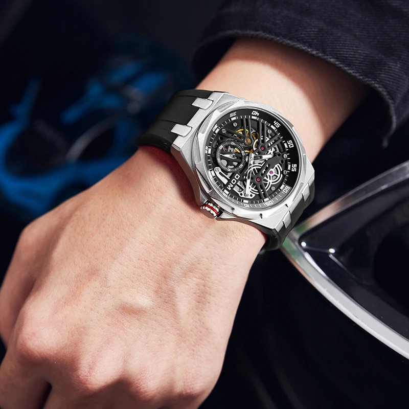 DOM Mechanical Automatic Watch  Leisure Business High Luxury High quality men's watch  Men's Mechanical watchSilver
