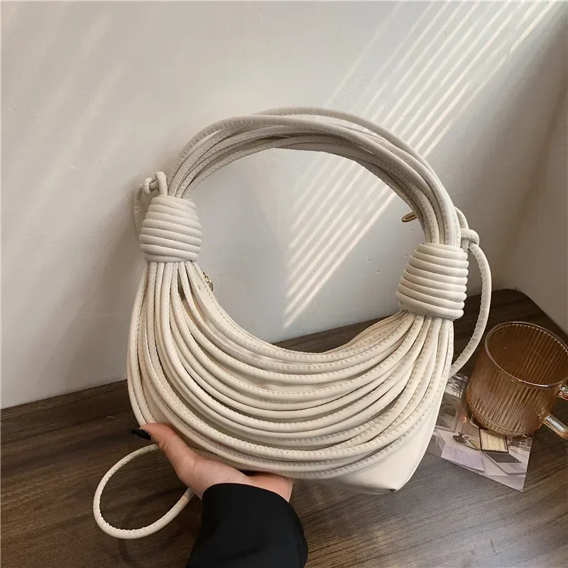 thumbnail image 1 of Bolsos de mano con nudo de moda para mujer, bolso de mano de marca de lujo, bolso de hombro tejido con hilo multicolor, bolso de mensajero para niñas, 1 of 5