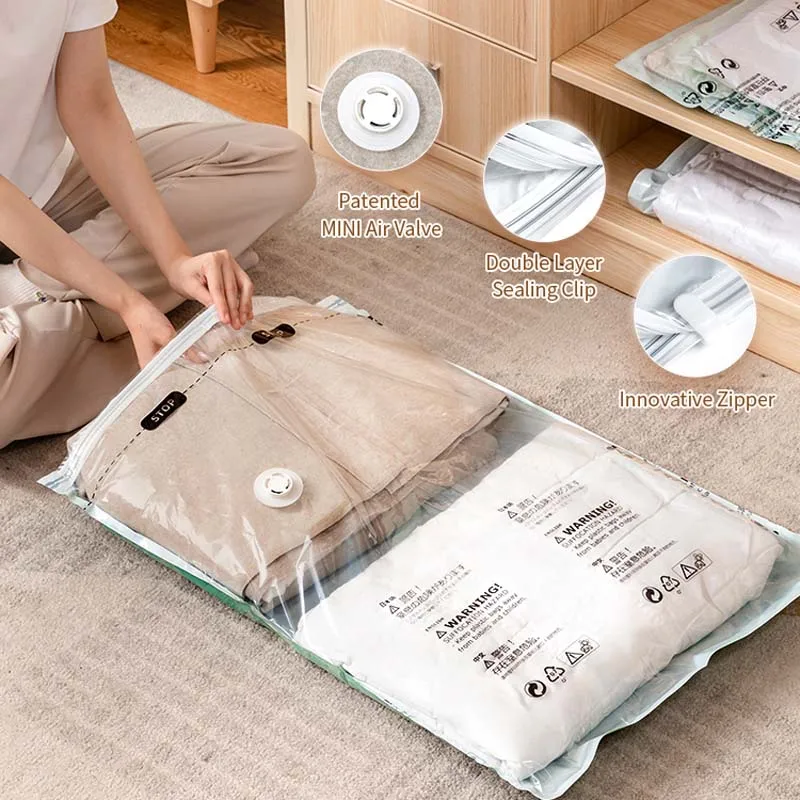 No Pump Need Vacuum Bag Quilt Clothes Organizer Wardrobe Storage SealerBags Compressed Saving Space Bags Reusable Travel Package 4