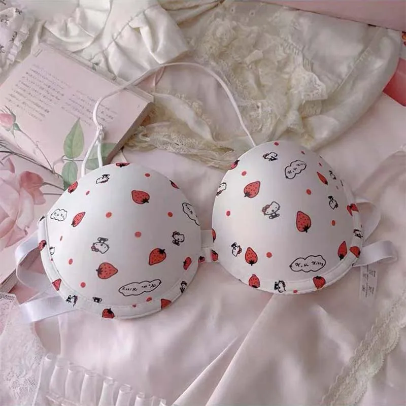 Sanrio Bra Set Hello Kitty Kawaii Sweet Underwear Panties and Bra Set Push-Up  Bra Comic Underwear Sexy Pure Desire Bra Girl Gift 