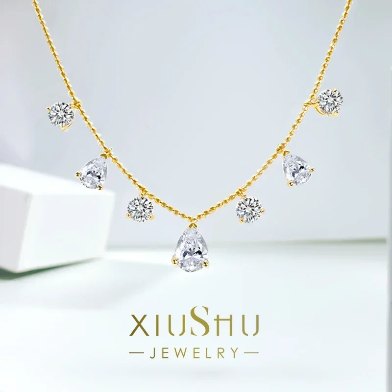 

Light luxury versatile niche design s925 sterling silver gold necklace paired with high carbon diamond wedding jewelry