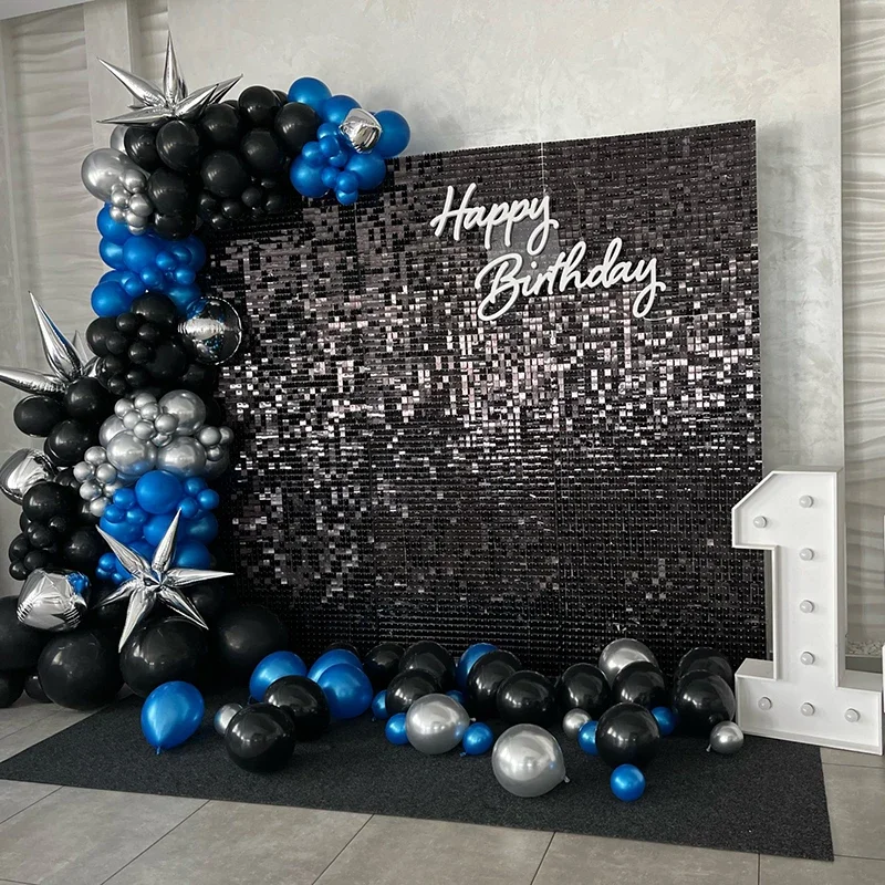 Qcity Sfondo Glitterato Nero 24 Pezzi - Pannelli Quadrati 30,5x30,5 Cm Con Paillettes, Kit Completo Per Feste, Compleanni, Matrimoni E Decorazioni Eventi