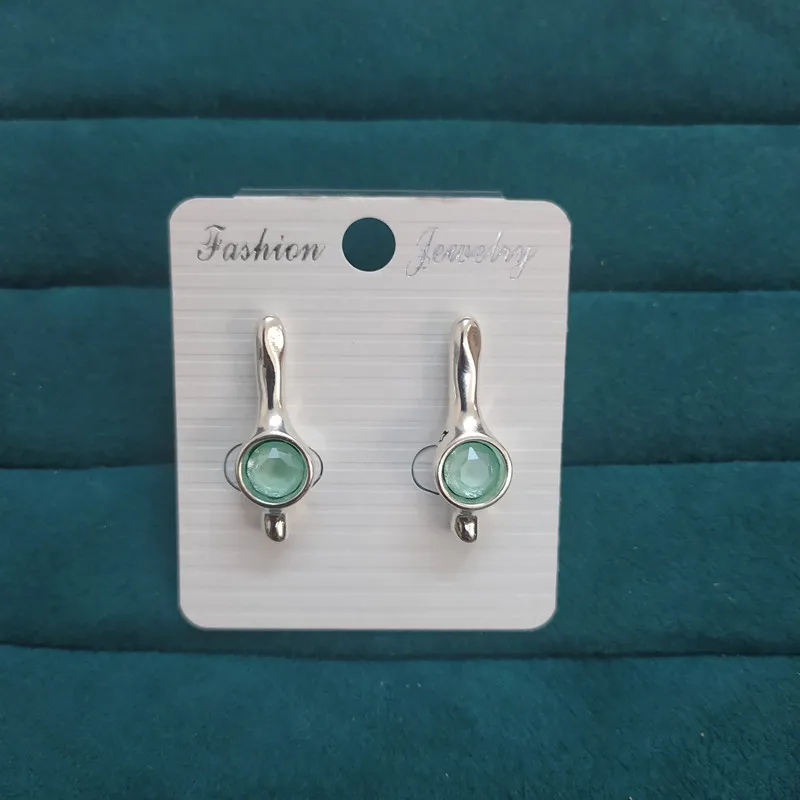 

High Quality Spanish Original Fashion Electroplating 925 Silver Transparent Green Crystal Pin Stud Earrings Female Jewelry Gift