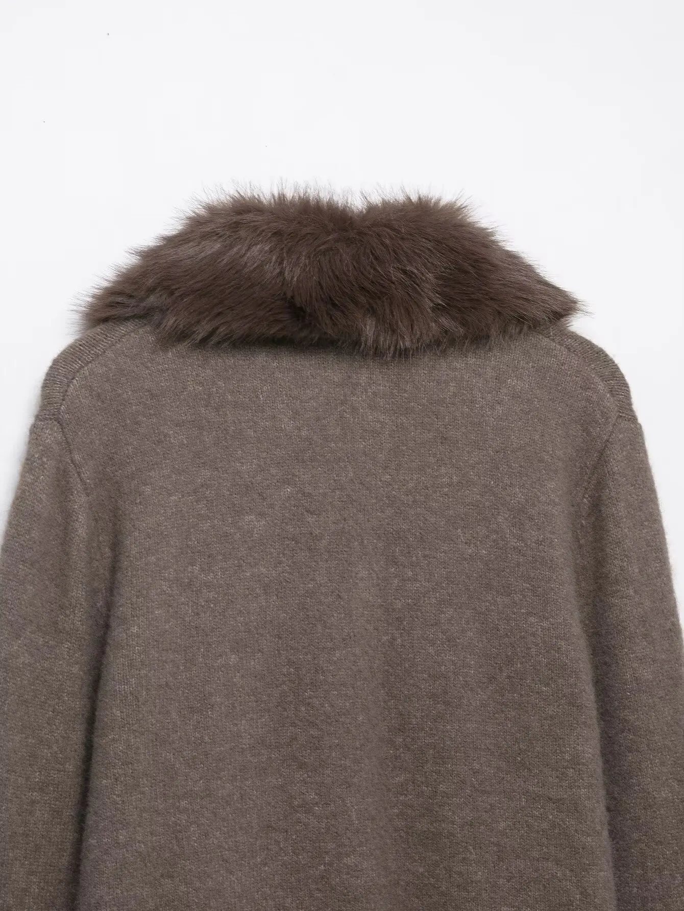 Women's Spring New With Fur Collar Knitted Cardigan Female Coffee Single Breasted Long Sleeved Jacket Casual Knitted Outerwear