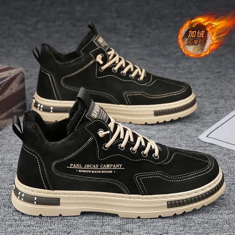 Sports Non-slip Trendy Shoes for Men Winter New Plus Velvet Thick Casual Cotton Boots Outdoor Warm Lace-up Male Tooling Boots