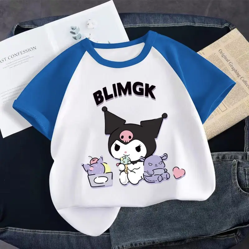 

Sanrio Kawaii Anime Cinnamoroll My Melody Short-Sleeved T-Shirt Summer Sweet Cute Cartoon Kuromi Babys Tops Gift for Kid