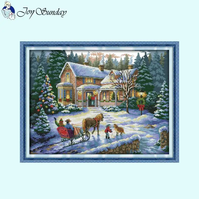 Winter Christmas Series Joy Sunday Cross Stitch Kits Aida 14CT 16CT 11CT Counted Canvas Printed Fabric Embroidery DIY Home Decor cross stitch kit