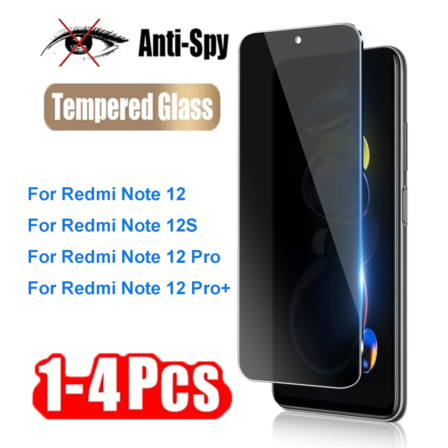 

1-4Pcs Anti-Spy Protective Tempered Glass For Redmi Note 12 Pro Plus Privacy Screen Protectors For Redmi Note 12S Glass Films