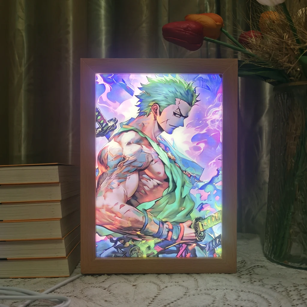 

Популярная светодиодная фоторамка аниме лампа Roronoa Zoro Genshin ударопрочная художественная Живопись Дизайн ночника искусственная кожа домашний декор Детская комната подарок