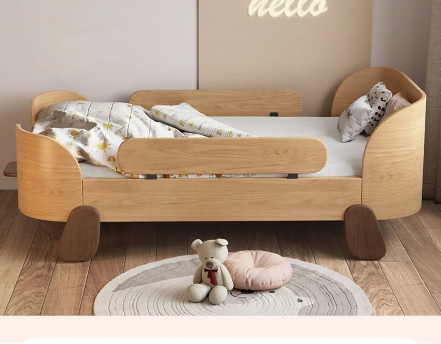 Children\'s bed with guardrail, baby single bed splicing, widened baby bed splicing, and bed, boy and girl princess small bed
