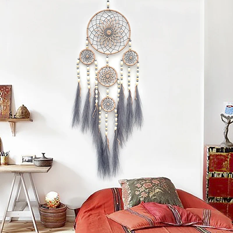 Bohemian Dream Catcher Hand-woven Pampas Grass Wind Chime Wall Hanging Bedroom Birthday Festival Gifts Home Accessory Crafts