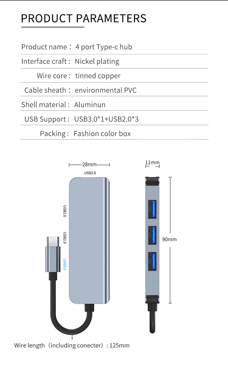 1-zu-4 USB 3.0 Hub 7-in-1 kompatibel mit Laptops Multi-Port Typ-C Hub – Detail 10