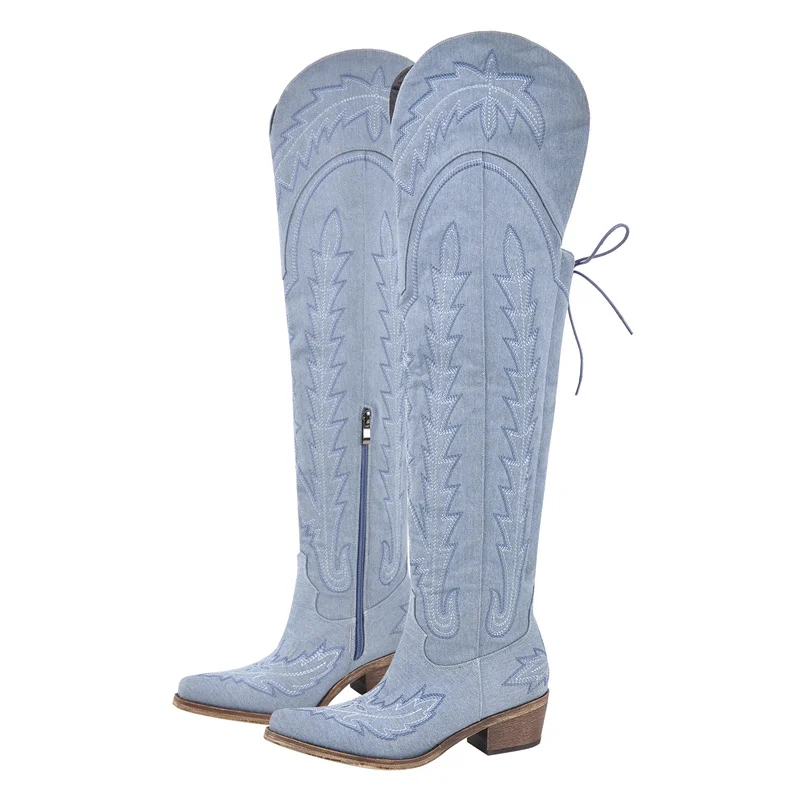 Onlymaker Women Thigh High Over the Knee Boots Red Cowboy