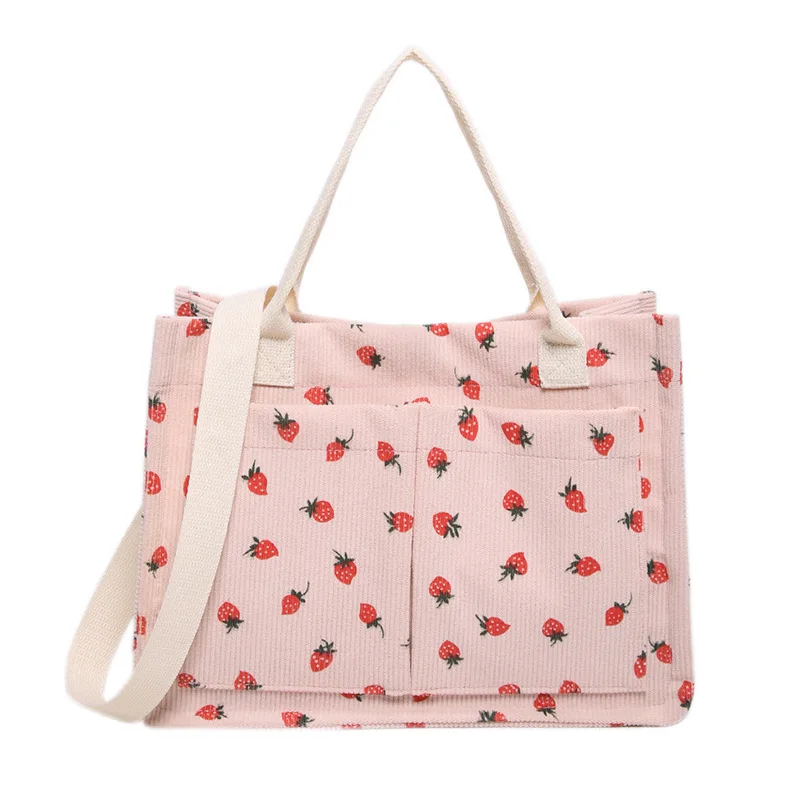 New Style Fruit Strawberry Print Large Capacity Multi Pocket Tote Bag Single Piece Shoulder Bag Handbag