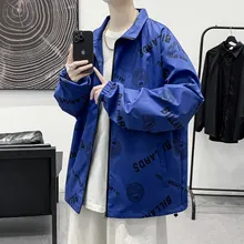 

Lapel Casual Full Printed Coat for Men2022Spring and Autumn New Loose Street Retro