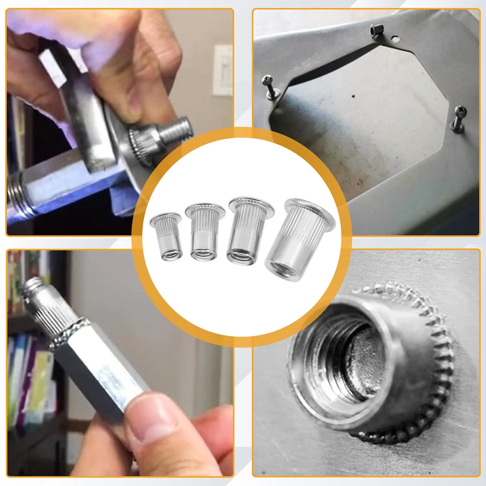 MroMax M5 - Dadi per rivetti in acciaio al carbonio, con inserto a testa piatta, zincato, colore: giallo, 50 pezzi