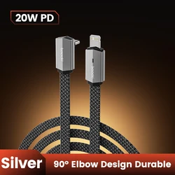 Toocki 90° Elbow LED Aluminum Alloy USB - C to Lightning Cable - 1m (Sliver)