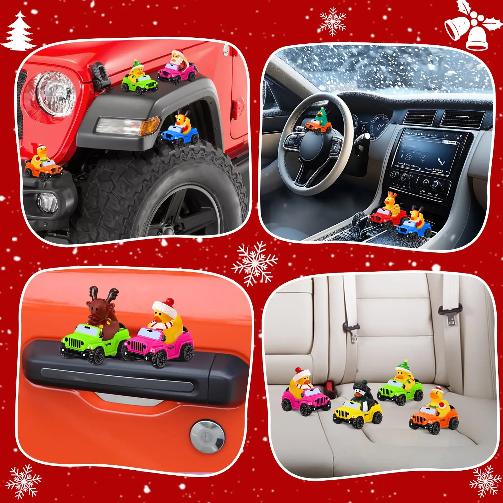 24 Pcs Christmas Jeep Ducks Rubber Ducks, 3.5 Inch Jeep Ducks for Ducking, Jeeps Suitable for 2 Inch Ducks, 12 Christmas Rubber 6