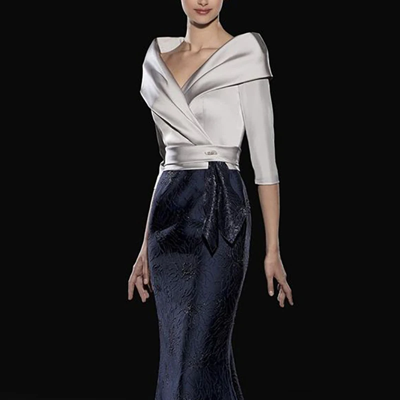 Mother Bride Dresses Satin V-Neck Floor-Length Mermaid Wedding Guest Party Women Evening Gala Dress