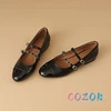 Fashion Patent Leather Stitching Metal Chain Double Front Strap Ballet Flats Round Toe Women Soft Soled Dress Shoes Summer 5