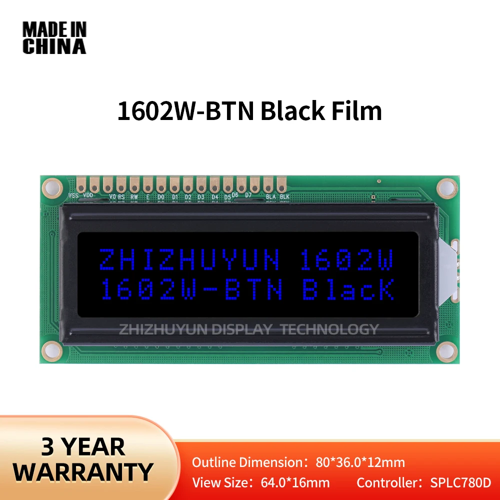 

Wholesale Manufacturers 1602W LCD Screen BTN Black Film Blue Text LCD/LCM Display Screen Display Module 3.3V