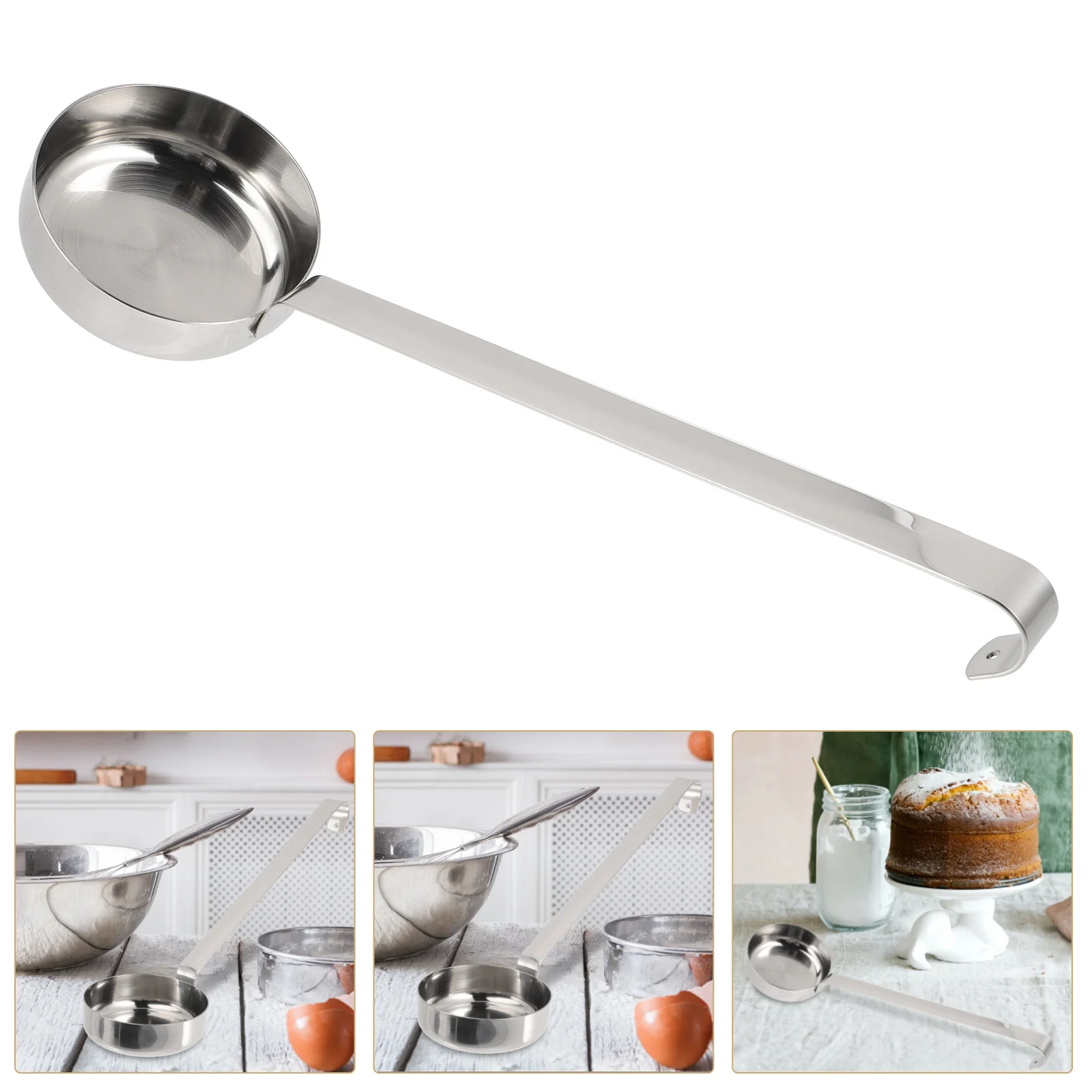 

Stainless Steel Pizza Sauce Spoon Soup Ladle Serving Spoon Flat Bottom Measuring Scoop Cooking Spoon Kitchen Tools