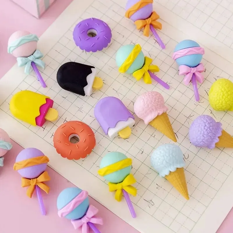 Pencil Eraser 2Set 8Pcs Simulation Dessert Burger Eraser Children Day Gifts Elementary School Students Creative Cartoon Cute Little Eraser